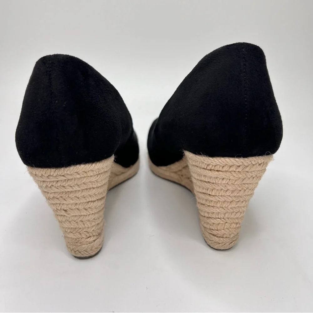 Charles by Charles David Black Faux Suede Espadrille Wedge Pumps
